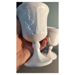 838. Set of 2 Vintage Goblets Milk Glass Harvest Grapes